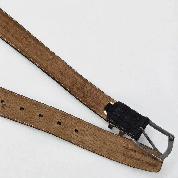 Mezlan Mens Belt Sz 48 Black Leather 8700/35 Brushed Silver Spain Big & Tall - Picture 9 of 16